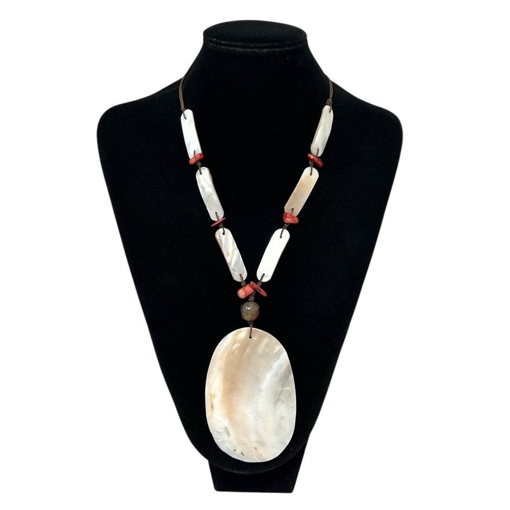 Vintage Mother of Pearl Shell & Red Coral Necklace